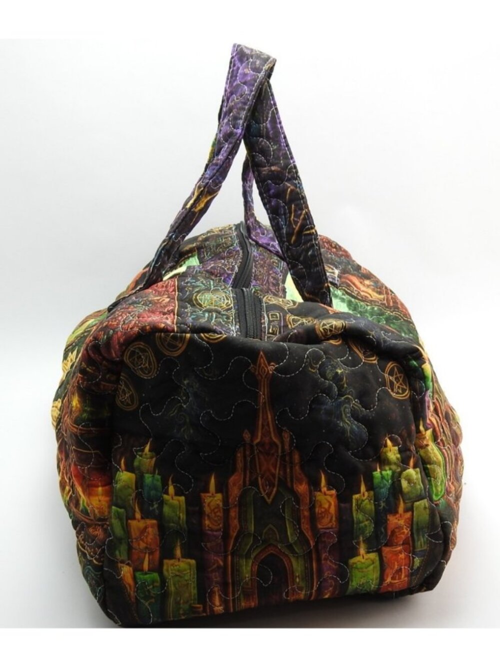 Handmade Quilted Black Cat Book Witchy Duffel Bag Gothic Overnight Halloween - Picture 3 of 6